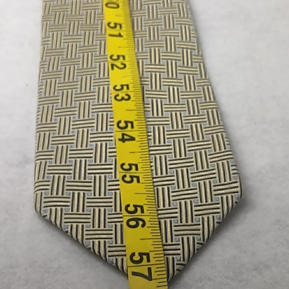 Tommy Hilfiger Gold, Tan, Blue Patterned 100% U.S.A Made Silk Necktie